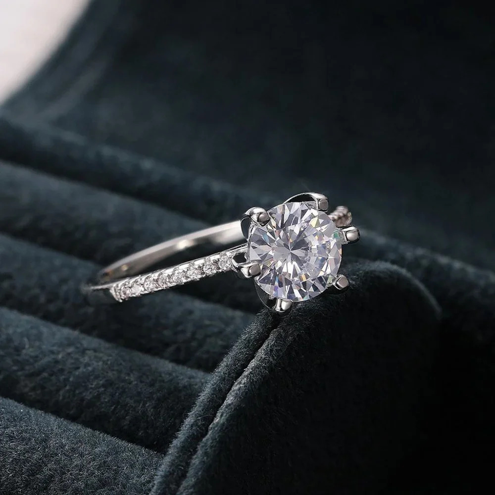 🌸DIAMOND SOLITAIRE FLOWER ROUND BRILLIANT CUT CZ WEDDING RING, K766 - Picture 6 of 9